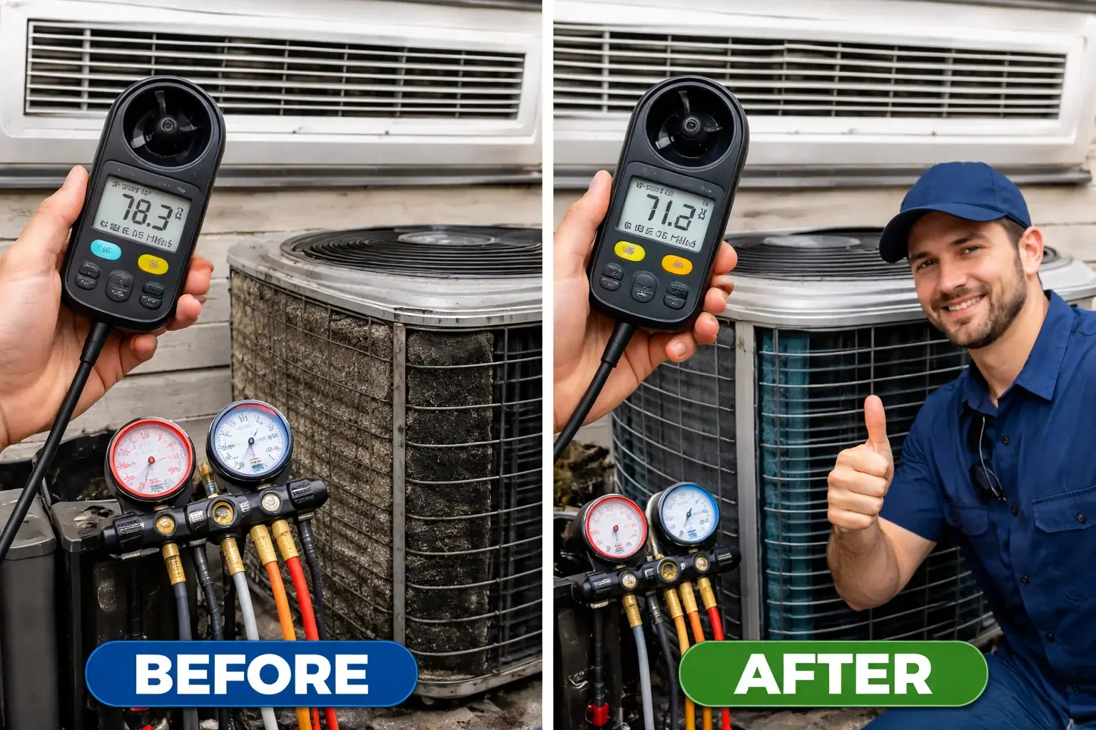 Before-and-after cooling performance improvements from seasonal HVAC service