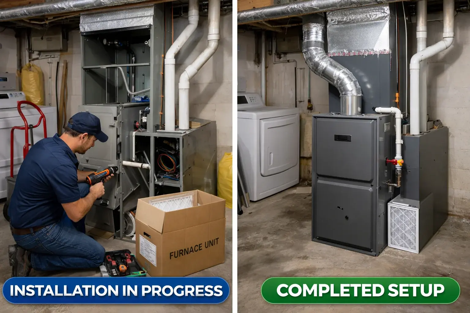 Technician performing a new HVAC system installation