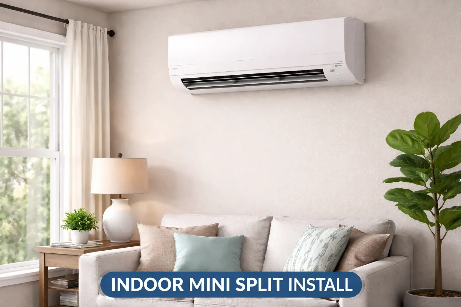 Wall-mounted indoor ductless mini split unit installed for targeted room comfort